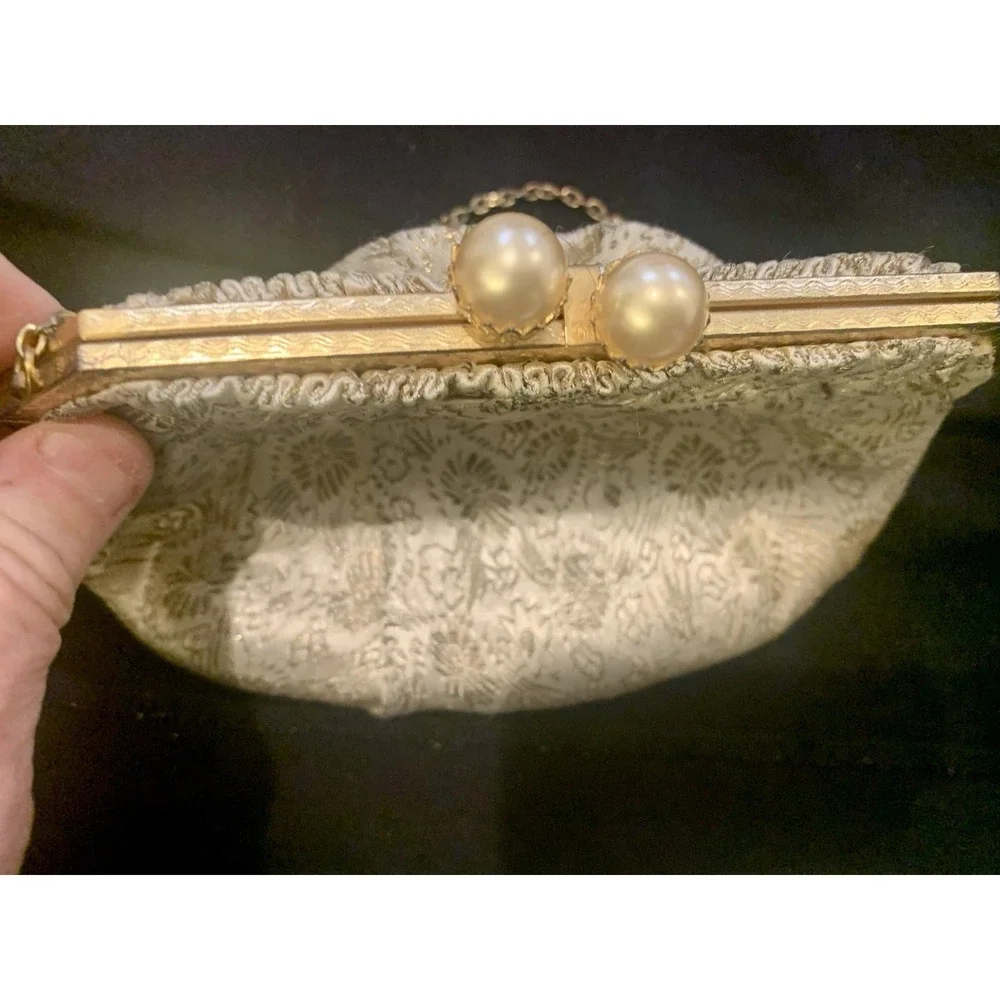 Vintage Brocade Evening Bag Made In France For Salisburys With Vintage Mirror